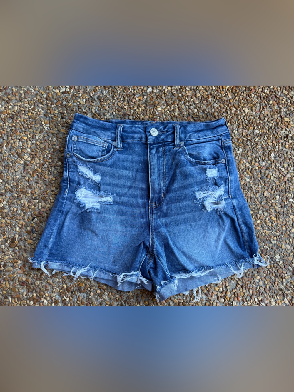 American Eagle Outfitters Distressed Curvy Hi-Rise Shortie Jean Shorts - Size 8